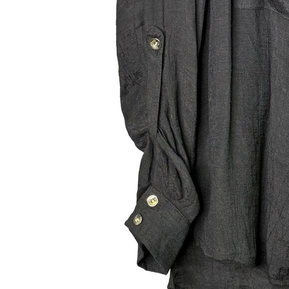 Cocomo Womens‎ Petite L Sheer Black Button-Up Shirt Rhinestone Long Sleeve - Picture 3 of 12